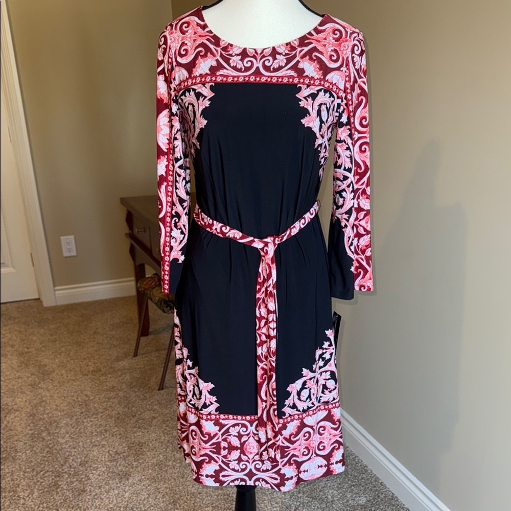 Inc International Concepts Elegant Black Red Patterned Dress Belt Long Sleeve